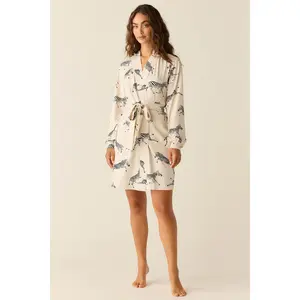 Quinn Cloud Jersey Banded Short Robe in Animalia