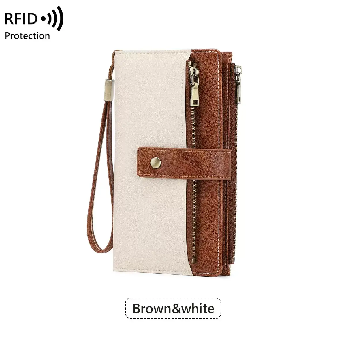 Women's Long Wallet RFID Blocking Leather Stylish Clutch With Wristlet Zipper Card Slots Slim Trifold Large Capacity For Daily Use Student Wallet Holiday Gift