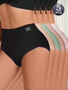 QUASTI 5-Pack Women's High Waist Briefs, Soft Stretchy Full Coverage Panties, Breathable Comfortable Everyday Underwear, High Elasticity Tummy Control Ladies’ Intimates, Perfect for Daily Wear & Back to School, S-XXL