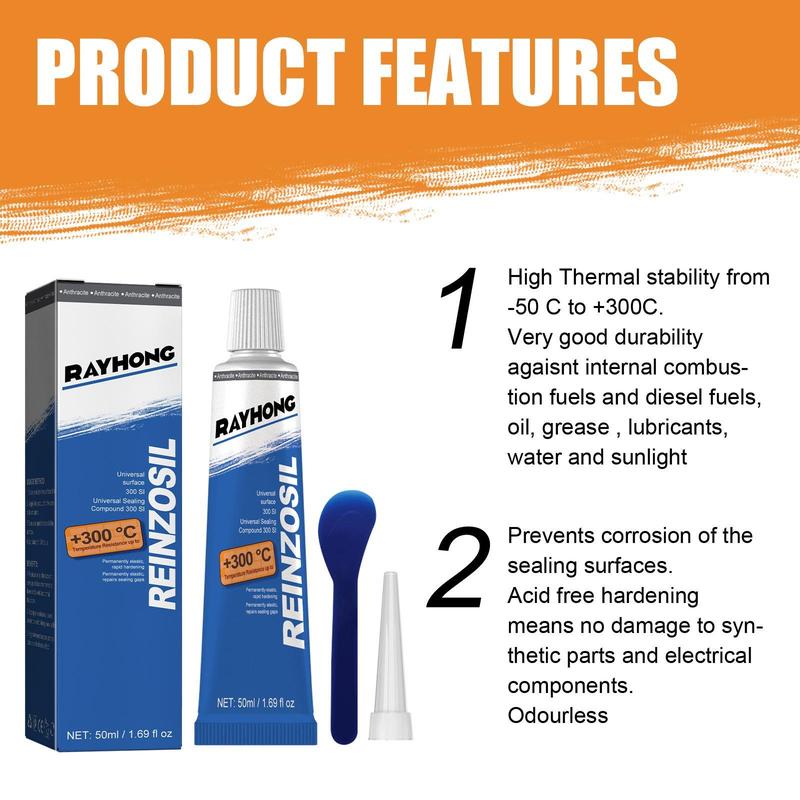 Rayhong REINZOSIL Engine Sealant 50ml High Temperature Resistant for Automotive Metal Fuel Tank Oil Pan Cylinder Gasket Oil Resistant Maintenance Sealant with Blue Applicator