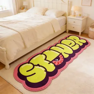 Vintage American Style Graffiti Letter Eye Print Rug, Washable Plush Carpet for Living Room Bedroom, Creative Art Design