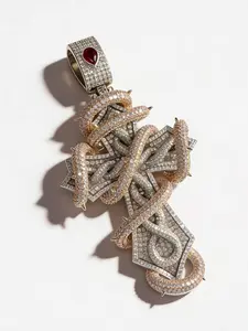 2343 Street Hardcore Snake-Wrapped Cross Pendant, Hip-Hop Must-Have for Street Style Icons Complimentary shipping Rhinestone Decorated Bling Sparkling Zirconia