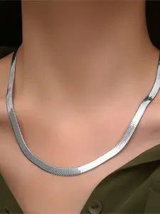 Women Stainless Steel Blade Necklace, Flat Snake Chain Design, Silver Color Fashion Accessory, Perfect Gift for Daily Wear & Special Occasions
