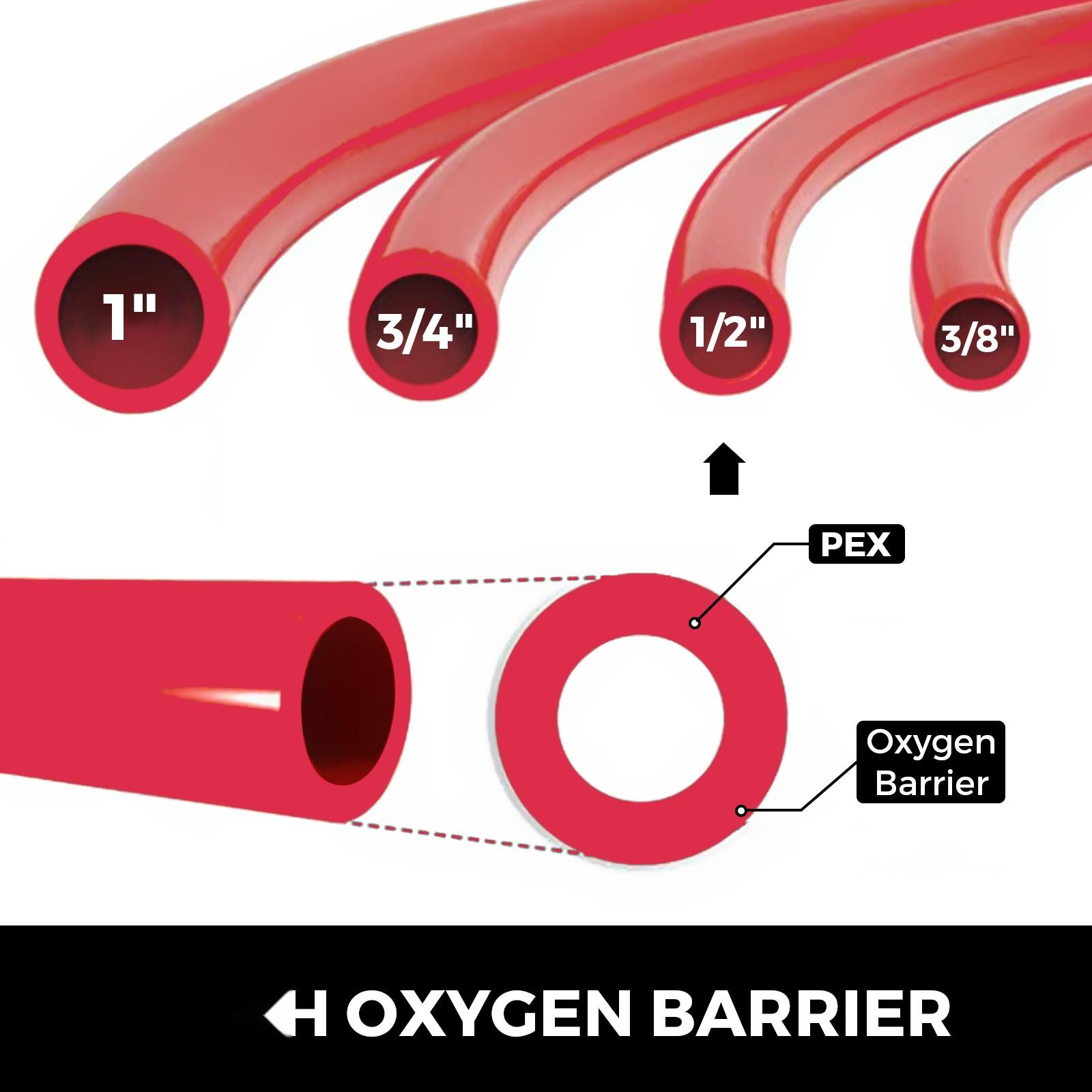 Oxygen Barrier PEX Tubing 1/2 Inch By 500 Feet Coil EVOH PEX-B Pipe For Residential And Commercial Radiant Floor Heating, PEX Pipe With O2 Barrier, 1/2 In Red, Ideal For PEX System Installations