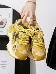 Women's Breathable Anti-Slip Thick Soled Sneakers Casual Dad Shoes, Spring & Fall Fashion Breathable Walking Sneakers, Versatile Textile Upper, All Seasons