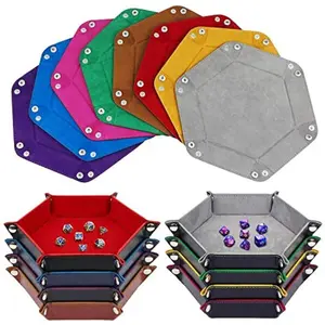 8 Pieces Folding D&D Dice Tray PU Leather and Velvet Dice Holder Storage Box for Dice Rolling