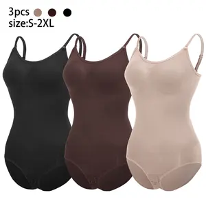 【3pcs】 HIXOWIA Women's Solid Color Adjustable Strap Shapewear Bodysuit, Sleeveless Seamless Tummy Control Shaper, Ladies Shapewear Crotch Button Clothes for All Seasons, Womenswear Basic Fashion Jumpsuit Hip Elastic