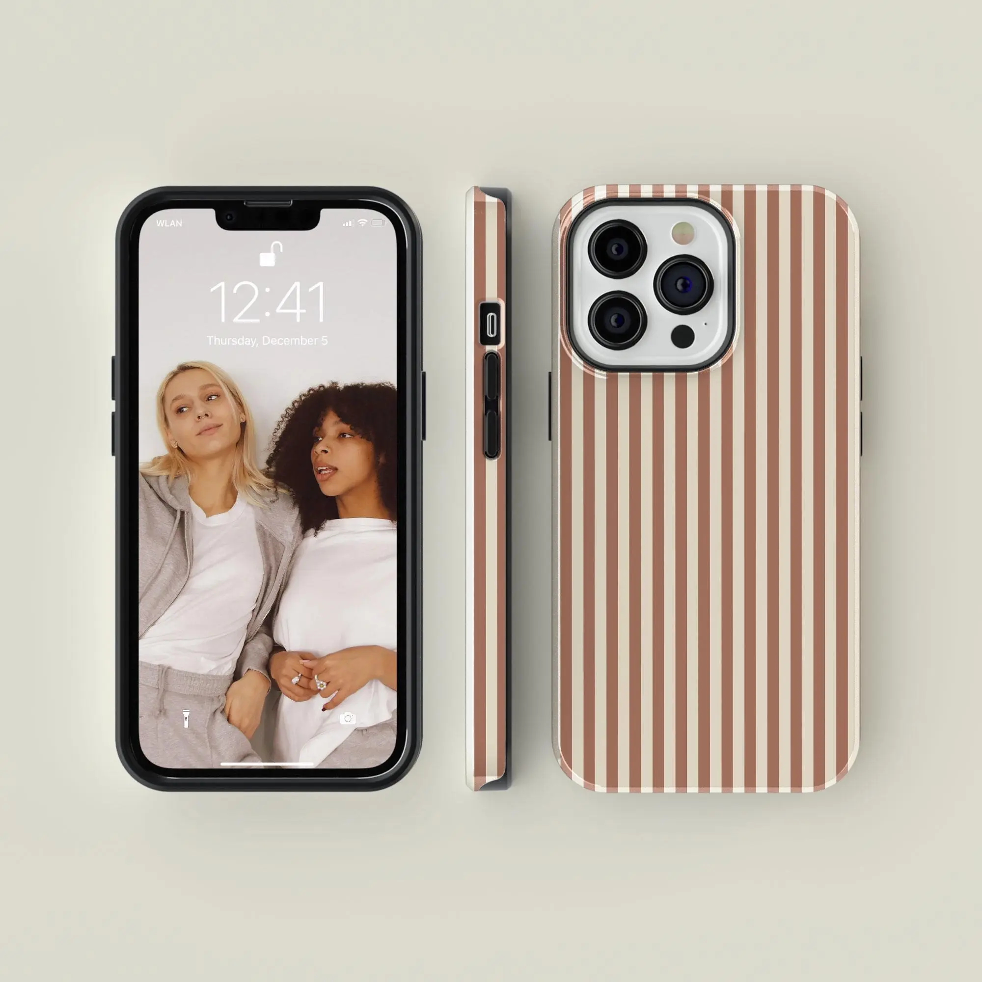 Colour of the Year Striped Mocha and Cream Phone Casee, Shockproot Phone Protective Cover,  Modern Floral Phone Cover For Iphone 17 Air 16 15 14 pro promax plus 13 12 11 cases Samsung Galaxy 5G 23 24 25 Ultra unique Gift idea