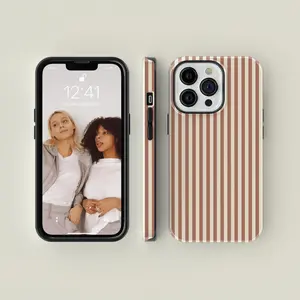 Colour of the Year Striped Mocha and Cream Phone Casee, Shockproot Phone Protective Cover,  Modern Floral Phone Cover For Iphone 17 Air 16 15 14 pro promax plus 13 12 11 cases Samsung Galaxy 5G 23 24 25 Ultra unique Gift idea