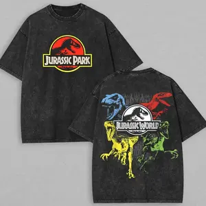 Jurassic Park Vintage Acid Washed T-Shirt – Oversized Heavy Cotton 90s Retro Movie Streetwear Graphic Tee 4VK