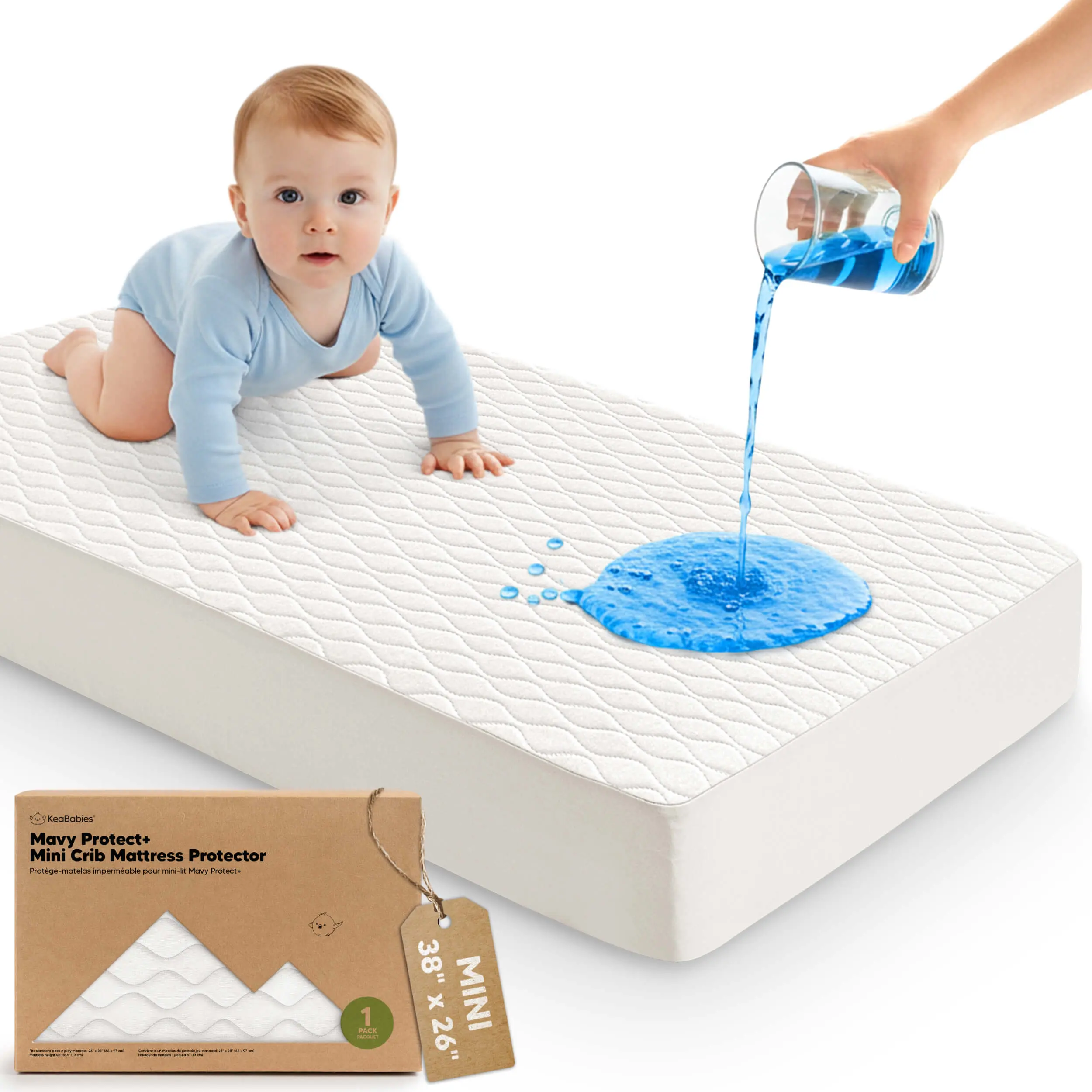 1-Pack Mini Waterproof Crib Mattress Protector - Quiet Pack and Play Mattress Pad Cover, 38" x 26" Mini Baby Crib Sheets, Soft Absorbent Quilted Cotton, Machine Washable, Easy Fit