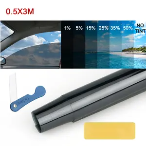 Car Window Tint Film 1% 5% 15% 25% 35% 50% VLT Sun Shade,0.5*3M Roll, 99% UV Rejection Heat Control Privacy Tint Film for Cars, Auto Glass Window Tint, Sunroof Tint, Home Office Window Tint, Anti-Glare Scratch Resistant Car Window Tint