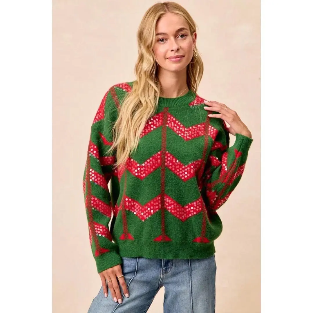 BiBi Christmas Theme Chevron Sequins Detail Sweater