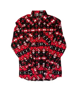 El General Men's Tribal Snap Button Long Sleeve Shirt - Red