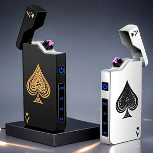 Electric Windproof Lighter Rechargeable USB, Dual Arc Plasma Windproof Flameless Metal Lighter with LED Battery Indicator & Automatic Protection, Pocket Size for Candles Camping Kitchen BBQ(No Fuel) Mini Black Lightweight