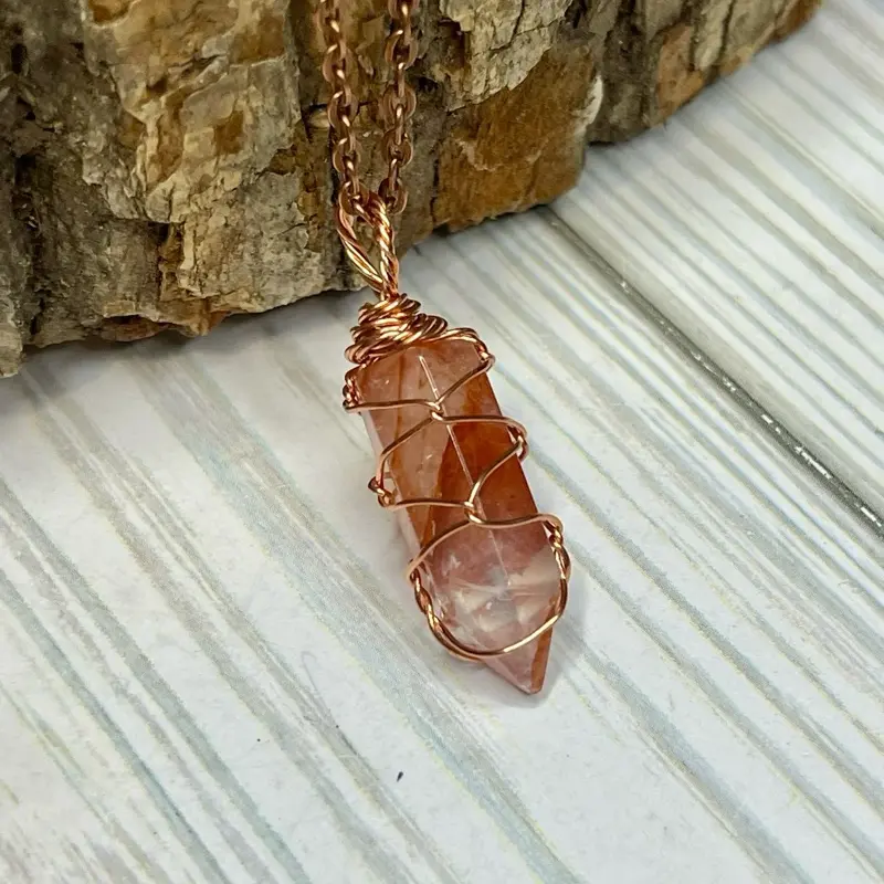 Hematoid Quartz (Fire Quartz) Classic Twist Wire-Woven Copper Necklace - 20 Inch Corded, 22 Inch Options, Manifestation, Adults, Choking Hazard Small Parts, Crystal Enthusiasts