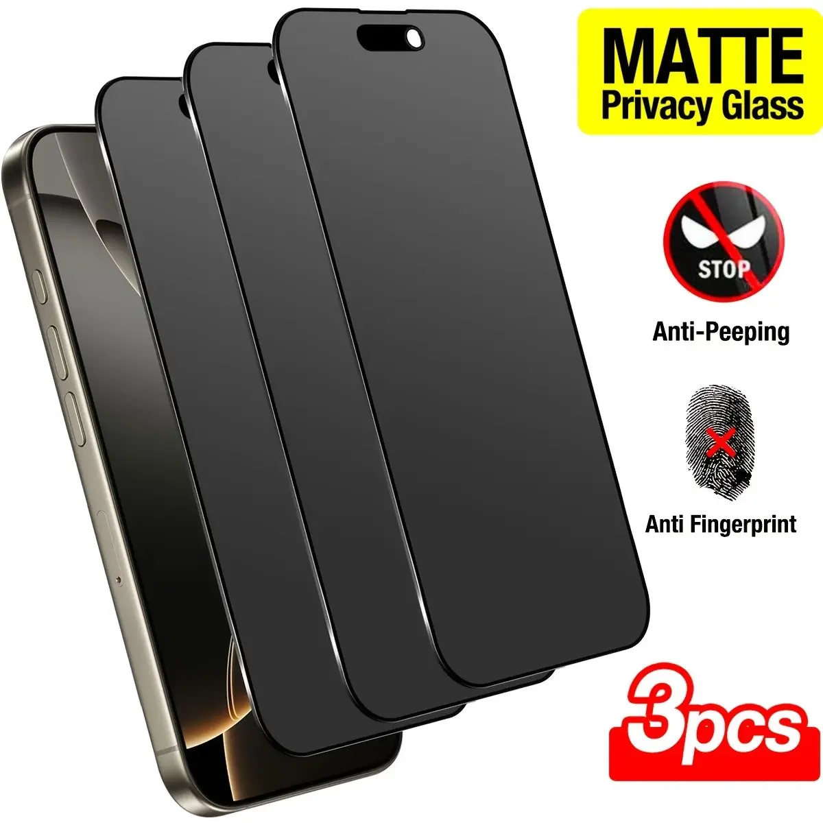 3pcs Full Coverage Matte Privacy Screen Protector Frosted Anti-Snooping Tempered Glass Film Anti-Peeping Anti-Fingerprint 9H Hardness Upgrade Edge Protection Suitable for Apple for Iphone 17 Pro Max/ 16 Pro Max/16 Plus/15 Pro Max/14/13Pro Max/12/11