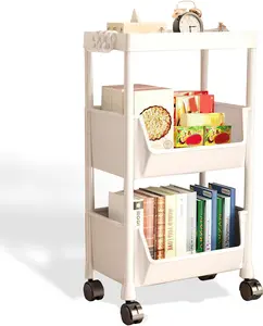 3-Tier Rolling Utility Cart with Wheels & 4 Practical Hooks, Storage Organizer for Kitchen, Bathroom, Bedroom, Office  Corner Display Rack for Dorm Library, Storage Rolling Cart with Lockable Wheels, Compact Kitchen Trolley,
