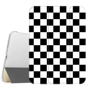 Black and White Plaid Leather Tablet Case with Magnetic Holder, Slim Stand Cover, Soft Translucent Frosted Back, Pencil Slot, Protection Accessories for iPad A16 2025/Air 6/Mini 6, Samsung Galaxy Tab S9