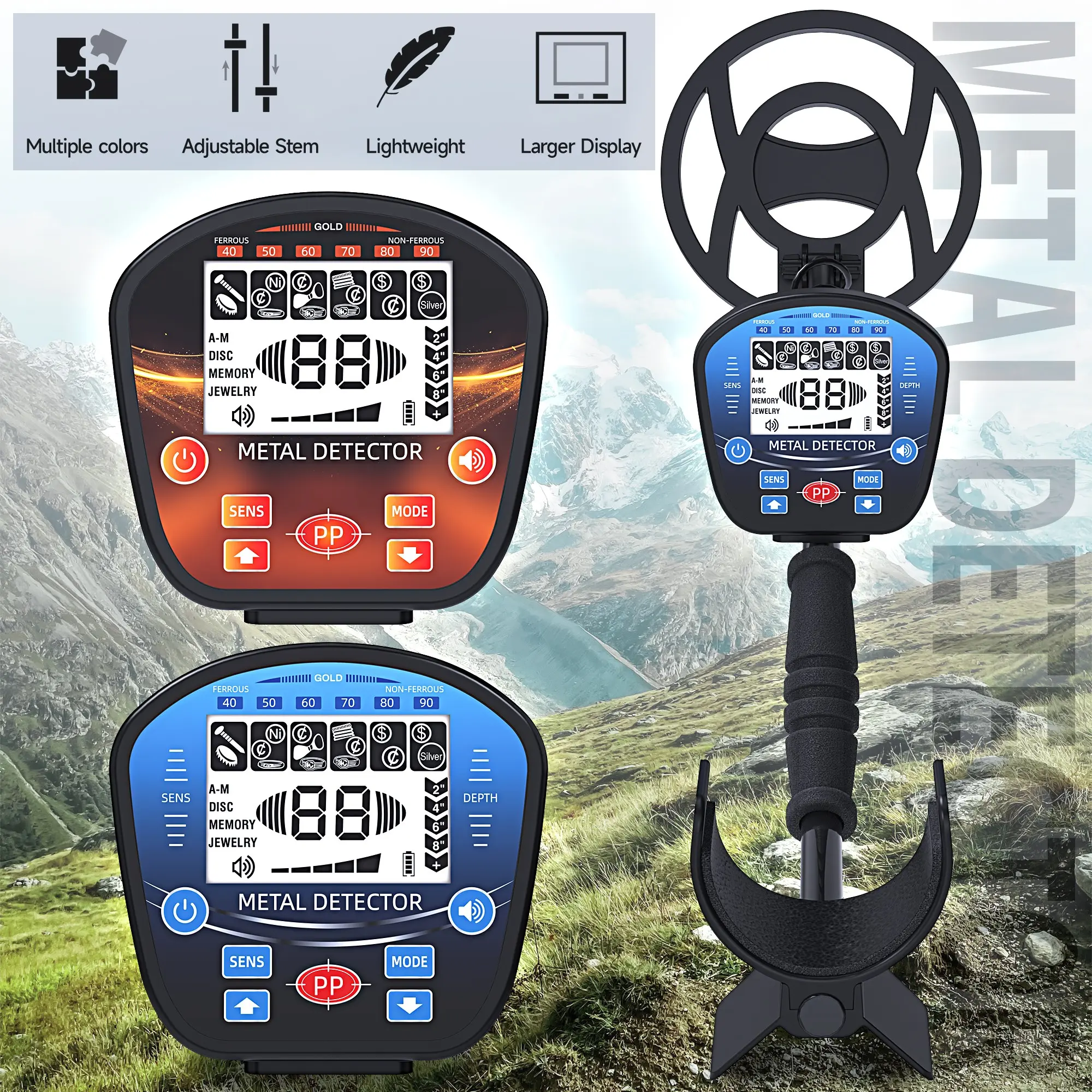 Metal Detector with HD LCD Display, High Sensitivity Coil, Ground Balance, Adjustable Rod, Lightweight, Ideal for Beach, Outdoor, Garden, Park Hunting