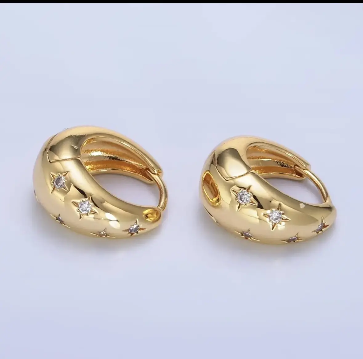 Dome Huggie Earrings for Women, Chunky Gold-Filled Celestial Jewelry with a Cubic Zirconia Star Motif, Lightweight, Dome Shape