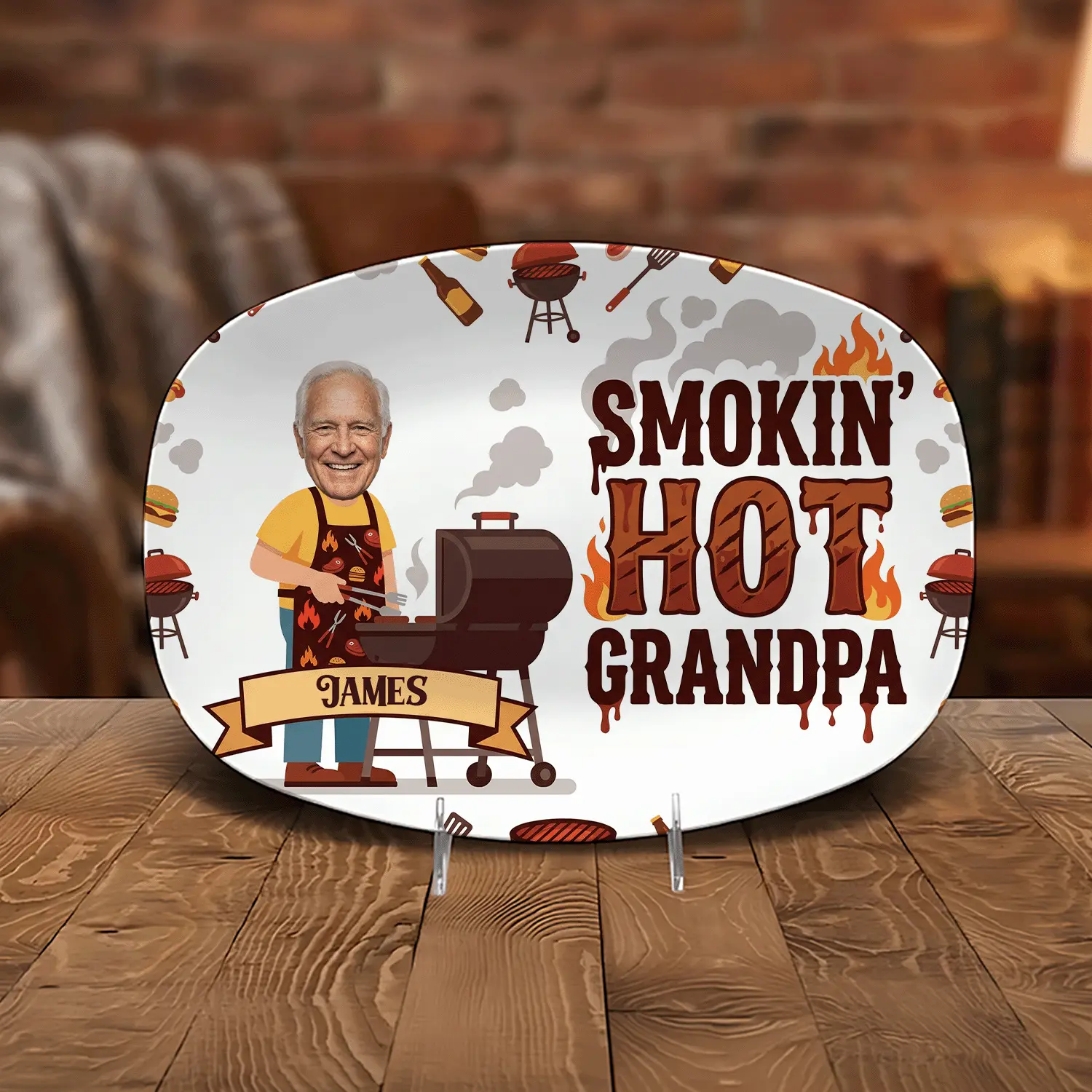 Personalized Smokin' Hot Grandpa Decorative Plate – Custom Name BBQ Keepsake for Grandpa