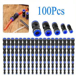 100 Pieces Push-to-Connect Connectors - Quick Connect Air Hose Fittings 4 6 8 10 12 mm Tubing, Quick Release Pneumatic Connectors, Air Line Fittings, Tools