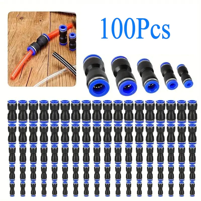 100-Piece Push-to-Connect Pipe Fittings Quick Connectors, 4 mm to 12 mm Quick Release Pneumatic Air Hose Connectors, Plumbing Tools for Air Line Systems, Fittings Quick Connectors Pipe
