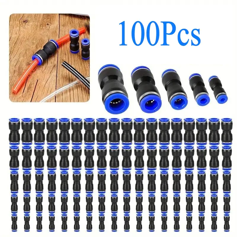 100Pcs Straight Push Connectors - Quick Connect Air Hose Fittings 4 6 8 10 12 mm Tube,Quick Release Pneumatic Connectors,Air Line Fittings,Tool