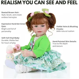 Froggy Girl 22 Inch Realistic Reborn Toddler Doll, Rooted Hair, Eyes, Soft Vinyl Body, Hand Painted Skin, Includes Dress, Jacket, Shoes, Collectible Doll