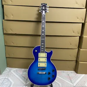 Les Paul Blue Guitar - 3H Pickups, Flame Maple Top, 6 Strings, Mahogany Body, Rosewood Fingerboard, 22 Frets - Elevate Your Sound for Live Performances