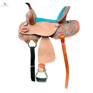 Resistance Youth Western Horse Barrel Saddle For Horse Riding | Floral Tooled With Silver Conchos | Genuine Leather 10" 12" 13"