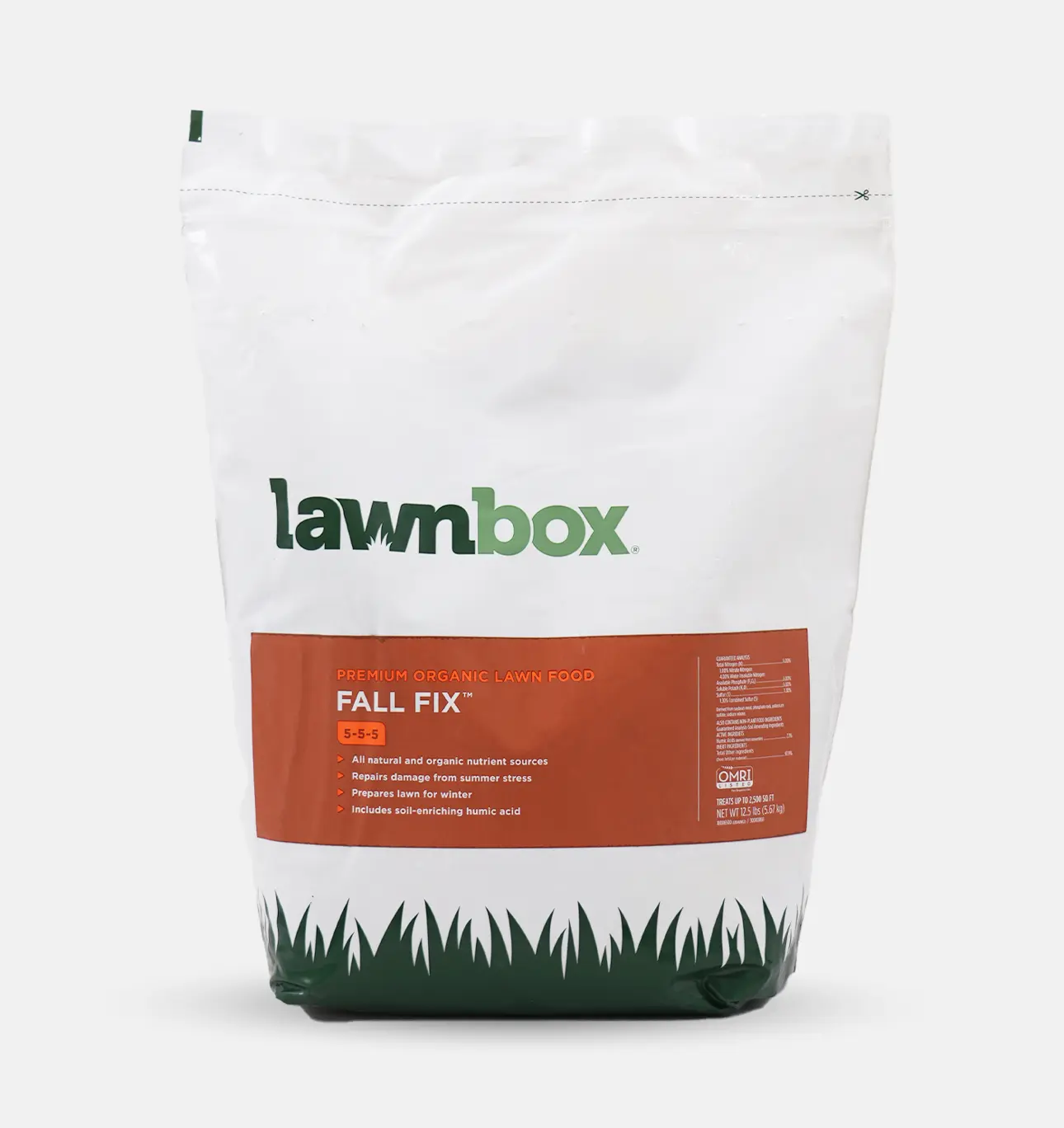 Lawnbox Fall Fix 5-5-5 Organic Lawn Fertilizer - 100% Organic, Quick & Slow-Release Nitrogen, Humic Acid, Safe for All Turf Types, Family Friendly