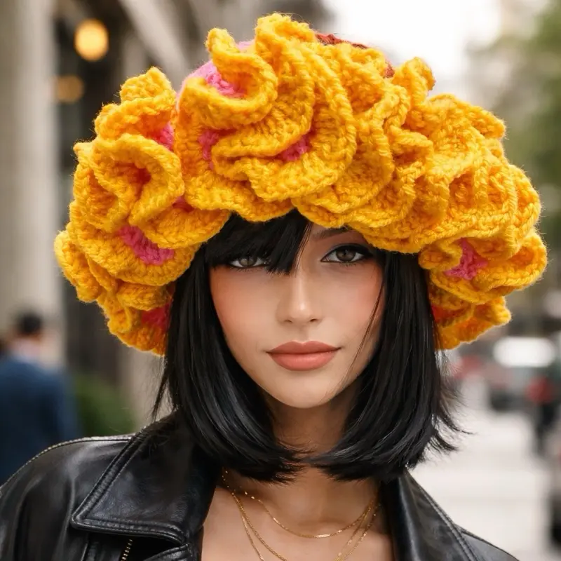 Pink Sunflower bucket hat with ruffles