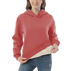 Women's Plain Drop Shoulder Thermal Lined Hoodie, Casual Long Sleeve Hooded Sweatshirt for Winter, Fashion Ladies' Top for Daily Wear