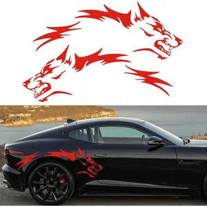 New Upgrade 50'' 2Pcs Wolf Car Sticker Decal for Car Body Side Stickers Auto Wolf Graphics Racing Sports Stripes Stickers for SUV Off-Road Vehicles Car Hood Trunk Universal Waterproof Vinyl Sticker (Red)