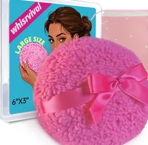 6" Large Body Powder Puff and Container, Soft Fluffy Dusting Powder Puff for Body Powders, Quick Even Application, Washable