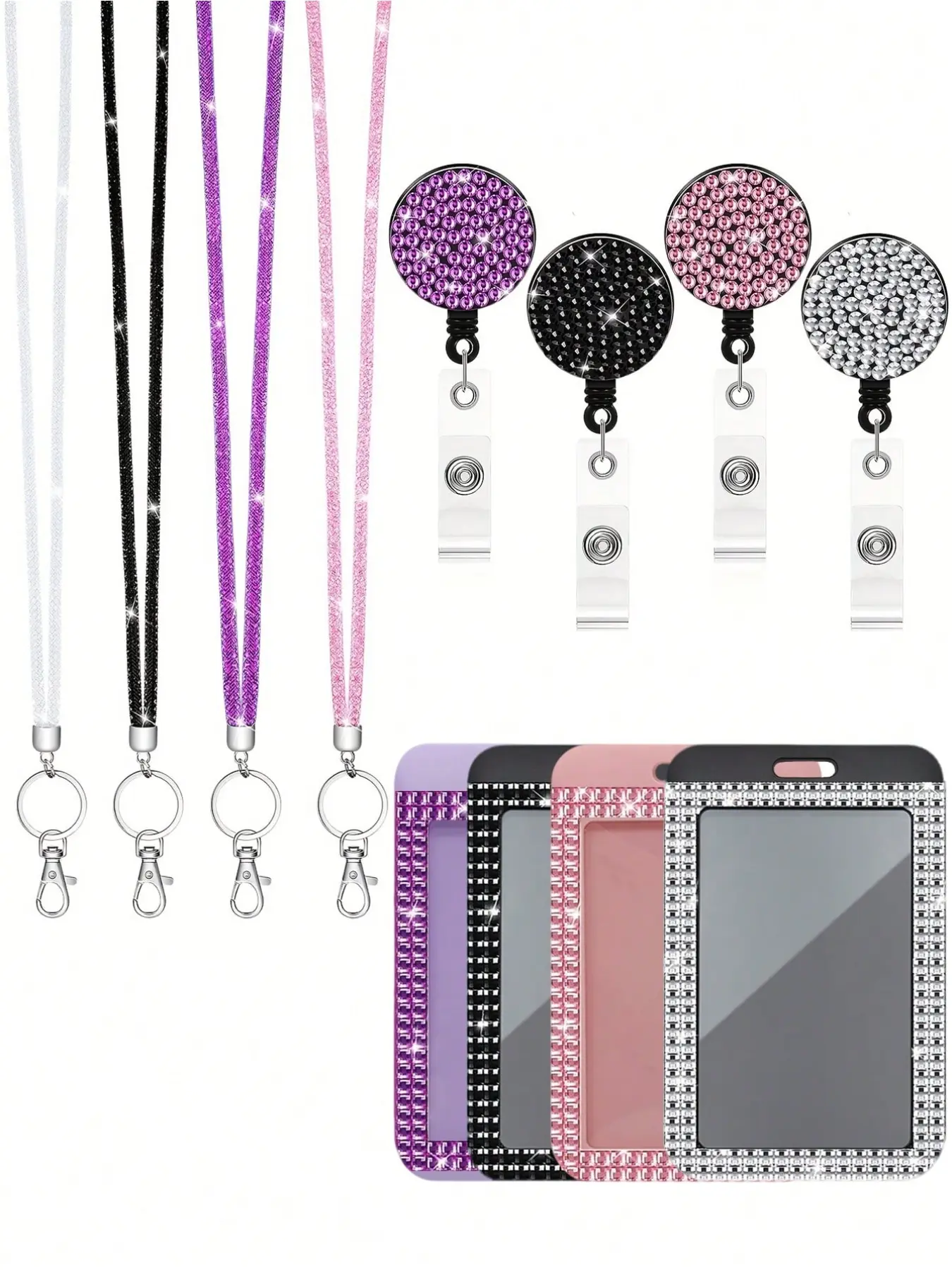 Fishing net diamond lanyard, sparkling ID holder, crystal retractable ID badge clip, card holder, Retractable Badge Holders, anti-lost retractable buckle, retractable work card, Retractable Badge Reel, Id Badge Holder With Lanyard, Badge Accessories
