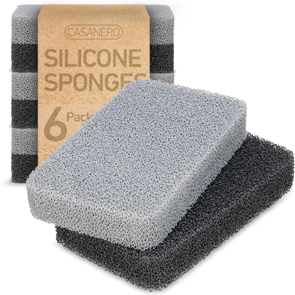 6-Pack Silicone Kitchen Scrubbing Sponges, Heavy-Duty, Non-Scratch Kitchen Sponges | Reusable, Odor-Free, Multipurpose Cleaning For Kitchen,Bathroom,Dishes,Non-Stick Cookware,Countertops
