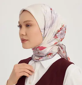 Serica Patterned Silk Square Floral Hijab - Lilac