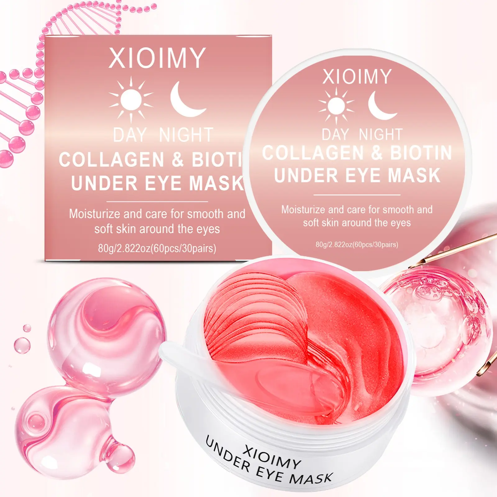60pcs Collagen & Biotin Eye Treatment Masks, Collagen Eye Patches, Intense Moisturizing, Moisture Eye Care, Brightening, Firming and Hydrating, Suitable for All Skin Types, Brightening Eye Gel