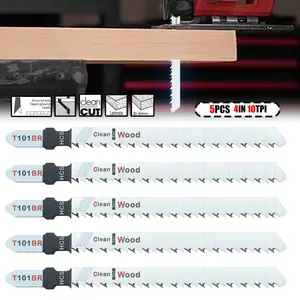5 Pcs T101BR Jigsaw Blades, Professional Reverse-Tooth Style, Splinter-Free Top Surface Clean Cut for Laminate, for Countertop Installers & DIY Furniture