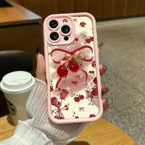 Cute Cherry Rose TPU phone case, suitable for Phone 17 Pro Max 16 Pro Max 15 Pro 14 13 12 11 and Samsung Galaxy S26 S25 Ultra S24 S23 S22 S21 series anti drop phone cases. A168