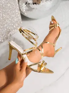 Women's High Heel Ankle Strap Open Toe Synthetic Leather Party Shoes, Perfect for Holiday Occasions