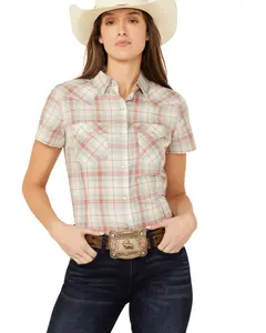 Wrangler Women's Retro Plaid Print Short Sleeve Pearl Snap Western Shirt - 112352013