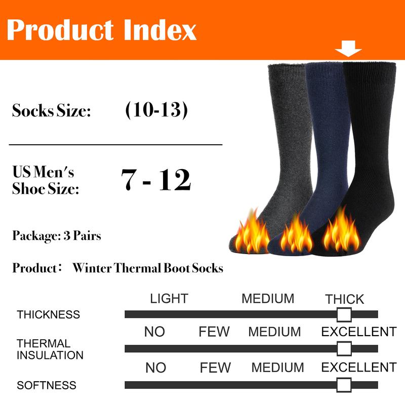 NevEND 3 Pairs Mens Heavy Duty Thermal Boot Socks Winter Warm Insulated Heated Cotton Wool Work Crew Thick Warm Socks 7-12 Menswear Underwear