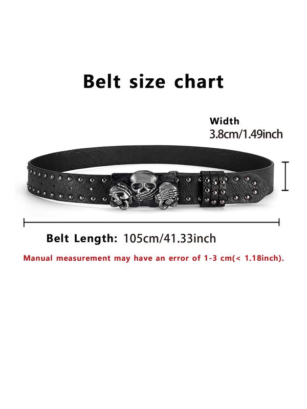 Unisex Skull Head Design Belt, Unique Style Leather Waistband, Fashion Personalized Clothing Accessory, Men and Women Belts, Trendy Exquisite Belt