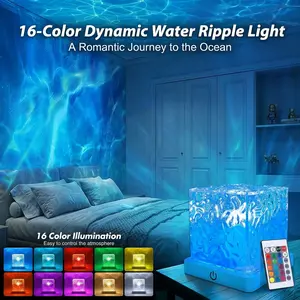 Rechargeable Shower Light 16 Color Changeable Ocean Wave Projector Dimmable Waterproof with Remote Rotating Flame Water Ripple Lamp for Bathroom Bedroom Decor