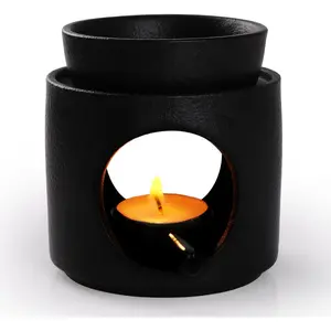 WD&CD Wax Melt Ceramic Oil Burner Black, Aroma Diffuser Essential Oil Burner Aromatherapy Wax Burner with Tealight Holder, Home Bedroom Decor