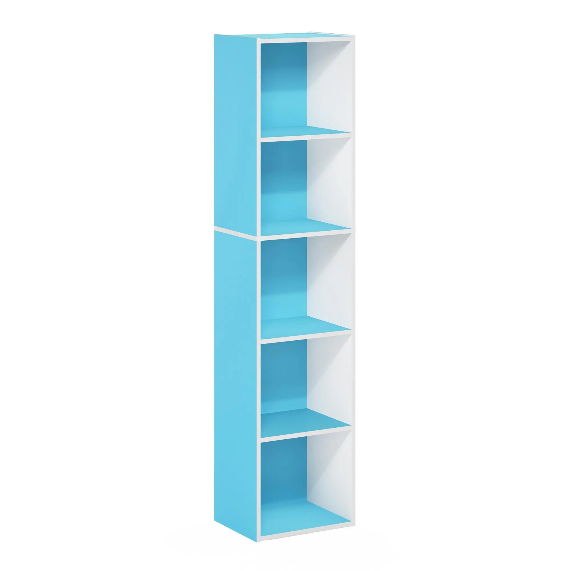 PASIR Modern Composite Wood 5-Tier Open Bookcase - 9x12x52 in Indoor Storage Unit, Light Blue/White Book Stand for Living Room, Home Office